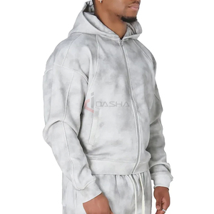 Sweat à capuche zippé personnalisé pour homme, 100% coton, grammage lourd, épaules tombantes, en molleton bouclette, écologique, avec logo personnalisé - Product Image 4