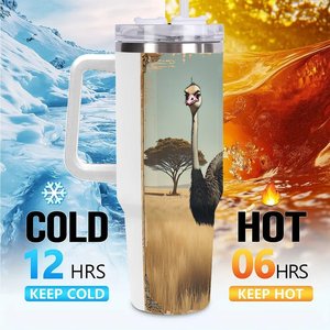40oz Stainless Steel Tumbler Ostrich Design Travel <b>Mug</b> <b>Insulated</b> With Handle - Product Image 6
