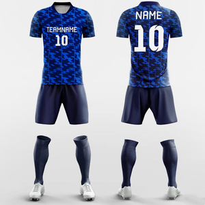 ชุดเสื้อฟุตบอลชายแบบกำหนดเอง ลายสก็อตสีน้ำเงิน พิมพ์ลายแบบ Sublimation ผ้าโพลีเอสเตอร์ 100% ระบายเหงื่อได้ดี คอวี แขนสั้น ชุดทีม - Product Image 6
