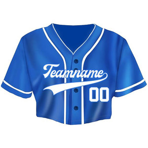 Maillot de baseball personnalisé bleu pour femme, col en V, coupe classique, avec nom et numéro personnalisables, 100 % polyester, tenue de sport pour équipe - Product Image 1