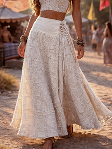 Falda Maxi Boho para Mujer |   Falda Larga Fluida de Algodón Desert Muse |   Conjunto Bohemio de Cintura Alta para Festival - Product Image 2