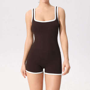 Custom Unisex Shock Absorbing Sports Vest Bodysuit High Stretch Ribbed Yoga Jumpsuit 100% Polyester Quick Dry Fitness Training - Product Image 3