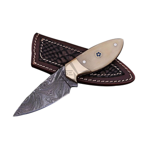 Cuchillo de caza Drop Point con hoja de acero de Damasco, borde biselado de 0.7mm de grosor, mango de marfil de calidad DIY - Product Image 6