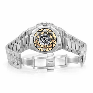 Reloj Deportivo de Lujo para Hombre, con Esqueleto de Diamantes Moissanite, Cuarzo, Acero Inoxidable, Esfera de Cristal de 46 mm, Ecológico - Product Image 4