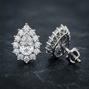Hot Sale 0.50ct <b>Light</b> Wt Pear Cut <b>Cluster</b> Halo Stud Diamond Earrings Round Lab Grown Vintage Halo Women's Daily Wear Earrings - Product Image 1