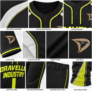 Ensemble uniforme de baseball et softball personnalisé OEM pour hommes – Maillot et pantalon en maille noire fluo respirante à séchage rapide pour équipe - Product Image 6