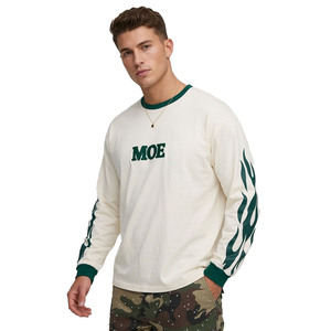 Camiseta de algodón grueso personalizada con bordado OEM, manga larga, paneles en contraste, corte holgado para hombre, ajuste cuadrado, logotipo personalizado ODM - Product Image 1