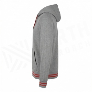 Sweat-shirt à capuche zippé gris pour homme, coupe classique, en coton French Terry, décontracté, pour l'automne, avec détails de bordure rouge - Product Image 3