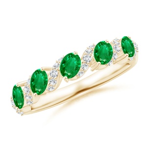 Anillo de Oro Sólido de 14K con Corte Ovalado, Cinco Piedras de Esmeralda Verde Natural y Diamantes, Joyería Fina de Alta Calidad, Anillo de Media Eternidad - Product Image 5