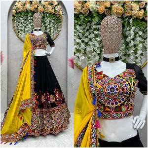 TENNYC Choli pour femme en faux georgette, avec broderie à points de chaînette, miroir original, réversible, infroissable, séchage rapide, longueur cheville, pour soirée - Product Image 4