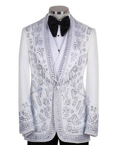 Traje de esmoquin blanco bordado con pedrería para hombre – Blazer de lujo de diseñador para novio, graduación y eventos formales - Product Image 1