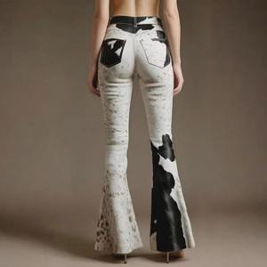 Authentic High End Cow Hair Leather <b>Jacket</b> Black And White Cowhide Fur Coat Long Sleeve Zip Up Streetwear Fashion - Product Image 2