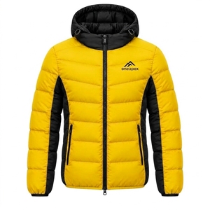 Men's <b>Yellow</b> Black Hooded <b>Puffer</b> <b>Jacket</b> Warm Quilted Winter Outdoor Coat Lightweight Waterproof <b>Jacket</b> One Apex - Product Image 1