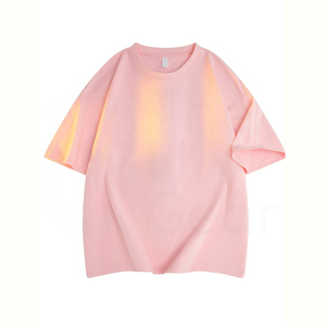Camiseta de Algodón Rosa Extra Grande para Hombre, Manga Corta, Cuello Redondo, Estilo Jersey de Punto, Color Sólido, Casual - Product Image 1