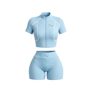Custom Logo Women's 2-Piece Activewear Set Sleeveless Strapless Top <b>High</b> Waist Shorts Cropped Design Summer Fitness - Product Image 4
