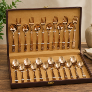 Juego de Cubiertos de Acero Inoxidable Color Oro Rosa de Lujo con Caja de Almacenamiento, Acabado Martillado, Juego de Cucharas y Tenedores para Cena, Vajilla de Regalo, Juego de 24 Piezas - Product Image 1