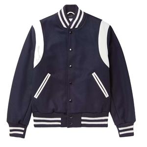 Chaqueta Varsity para Hombre, Lana + Mangas de Cuero, Chaquetas de Béisbol Vintage con Letras - Product Image 1