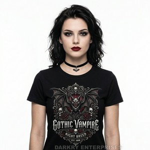 Camiseta Gráfica Gótica Negra con Diseño de Castillo y Luna Vampírica para Mujer, Camiseta de Algodón, Ropa Personalizada, Fabricante de Camisetas de Calidad de Exportación - Product Image 5