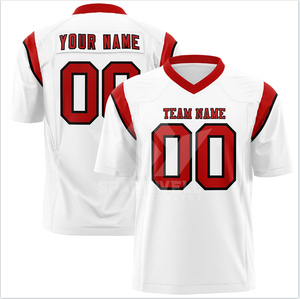 Camiseta de Fútbol Americano Personalizada para Hombre, Blanca y Roja, Cuello en V, Manga Corta, Malla Sublimada Transpirable, Ropa Deportiva de Equipo - Product Image 4
