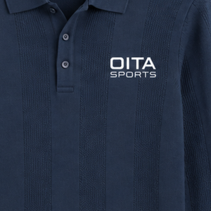 Polo de Punto de Manga Larga Azul Marino para Hombre, con Rayas Verticales Texturizadas, Cuello Acanalado, Estilo Casual, Prenda Superior de Moda Premium - Product Image 5