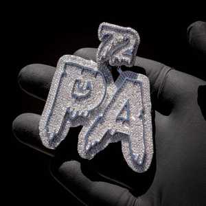 Colgante de Lujo con Letra PA Chapado en Oro y Diamantes Moissanita VVS, Estilo Hip Hop, Cadena Personalizada con Iniciales, Regalo - Product Image 1