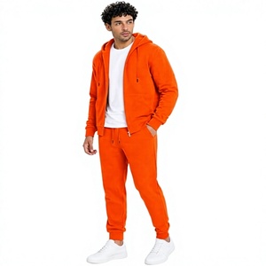 <b>Men</b> Hooded Tracksuit Solid <b>Orange</b> Full Length Zipper Closure Cotton Casual <b>Sweatshirt</b> Pants Set Autumn Wear - Product Image 2