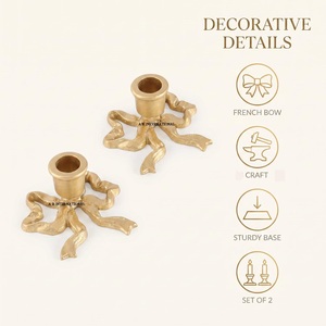 Gold Bow Taper <b>Candle</b> Holders Set 2 Vintage French Aluminium Handmade Eco-Friendly Table Decor for Weddings Home Decoration - Product Image 4