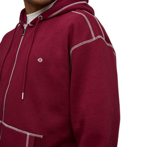 เสื้อฮู้ดดี้ผู้ชายผ้าฝ้ายฟลีซเย็บตะเข็บตัดกัน ทรงโอเวอร์ไซส์ ซิปหน้า สไตล์สตรีทแวร์ ไหล่ตก ผลิตตามสั่ง - Product Image 4