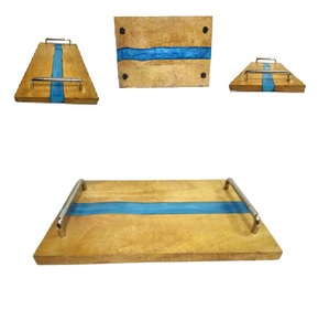 Bandeja de servir rectangular de madera de acacia hecha a mano, especial para el Ramadán, popular para servir comida en restaurantes, hoteles y en el hogar. - Product Image 6