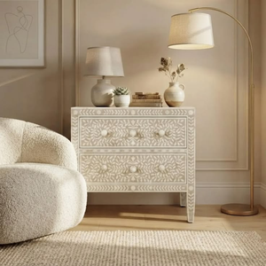 Table de chevet artisanale en os incrusté et résine, décoration de chambre à coucher - Product Image 5