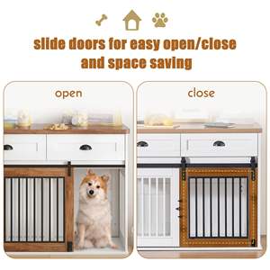 Casa para Perros de Doble Puerta y Alta Resistencia con Cajón de Almacenamiento, Mueble para Mascotas en Blanco y Nogal - Product Image 5
