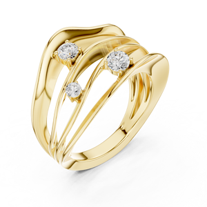 Anillo Cruzado de Tres Piedras con Diamantes Cultivados en Laboratorio, Chapado en Oro Amarillo, para Mujer |   Anillo de Compromiso Moderno con Banda Trenzada, Regalo - Product Image 1