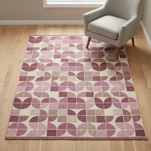 Alfombra de Área Rectangular Moderna de Algodón con Diseño Geométrico, Hecha a Mano, Lavable, Acolchada, de Tejido Plano, Verde, con Base Antideslizante de Látex - Product Image 3