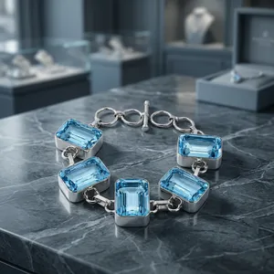 Blue Quartz 925 Sterling Silver <b>Bracelet</b> | Emerald Cut Blue Quartz Link <b>Bracelet</b> | Handmade Gemstone <b>Bracelet</b> | Gift for Her - Product Image 3