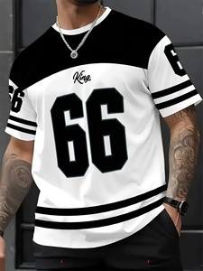 Camiseta Deportiva de Manga Corta para Hombre, Transpirable, Antipilling, con Estampado Digital # Diseño de 66 Rayas Blancas y Negras, 150g Poliéster - Product Image 3