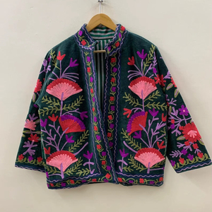 Veste en velours brodée à la main, broderie florale, manteau d'hiver, style bohème ethnique, vêtement d'extérieur de luxe, prix d'usine, commande en gros - Product Image 1