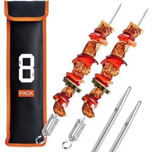 Brochetas Planas de Acero Inoxidable 304 de 16.83 Pulgadas de Largo, Herramientas Metálicas para Barbacoa y Camping, Brochetas para Shish Kebab con Barra de Empuje - Product Image 1