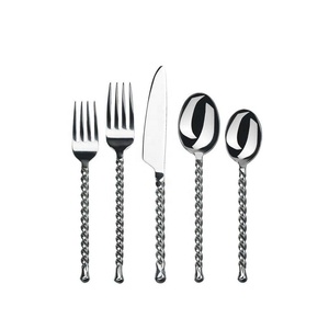 Logotipo personalizado Cubiertos utensilio Comida Elegante diseñador de acero inoxidable Mango largo redondo Cubiertos Juego de cubiertos - Product Image 6