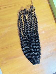 Extensions de cheveux naturels noirs vierges, bouclés style bébé, double trame, cheveux Remy vietnamiens, sans colle, densité 100% - Product Image 1