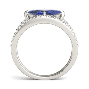 Bague en Tanzanite bleue taille Marquise avec pierre centrale ovale et halo pour femme, bijoux de mariage et de fête - Product Image 2