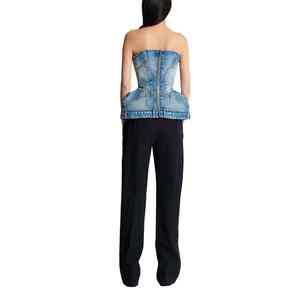 Corsé Vintage Personalizado al por Mayor para Mujer, Corsé Estructurado con Bolsillos Clásicos Invertidos, Tops Casuales de Mezclilla sin Tirantes para Mujer - Product Image 6