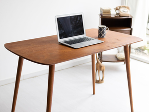 Bureau d'écriture ovale arrondi en bois de noyer, style minimaliste, mobilier de bureau moderne du milieu du siècle, fait main en bois - Product Image 2
