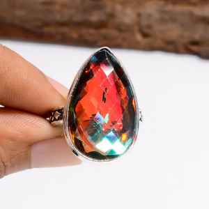 Pear Shape Mystic Fire Quartz Gemstone <b>Ring</b> 925 Sterling Silver Vintage Style Handmade Jewelry Gift For Women - Product Image 4