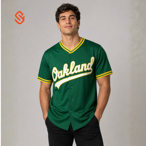 Maillot de baseball Oakland pour homme, manches courtes, vert, boutons sur le devant, haut de sport d'équipe, coupe régulière, toutes saisons - Product Image 1