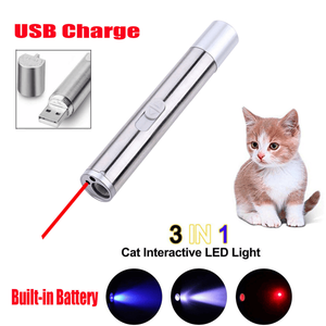 2pcs 3-in-1 1mw USB <b>Rechargeable</b> Pet Toy Pen <b>Flashlight</b> Red Laser Beam UV Light 3 Modes Lamp Interactive & Movement Toys - Product Image 2