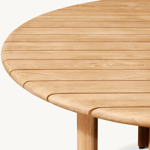 Mesa redonda de madera de teca con un estilo minimalista moderno, adecuada para el comedor en casa o en un restaurante. - Product Image 5