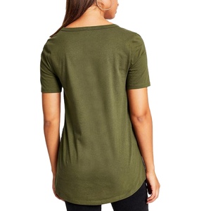 เสื้อยืดผู้หญิงแฟชั่นฤดูร้อน คอวี แขนสั้น ทรงหลวม ผ้าฝ้าย 100% - Product Image 3