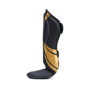 DAWNFROCE Protège-tibias de boxe professionnels légers en PU, noirs avec accents dorés, fermeture auto-agrippante, équipement de protection - Product Image 3