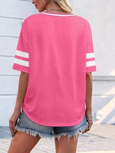 Women V Neck Mesh T-Shirt Short Sleeve Leopard Print Number 01 Breathable Loose Fit Sporty Style Spring Summer Wear - Product Image 3
