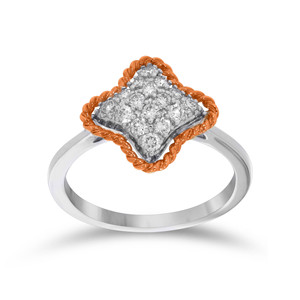 Anillo Fascinante con Diamantes en Forma de Estrella, Anillo con Racimo de Diamantes Brillantes - Banda de Plata de Ley con Marco Trenzado en Oro Rosa - Product Image 1
